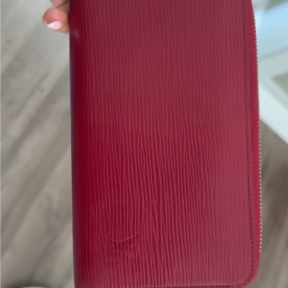 Textured Zip-Around Wallet in Deep Wine Red
